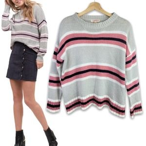 Purple Snow | Gray Pink Striped Knit Sweater